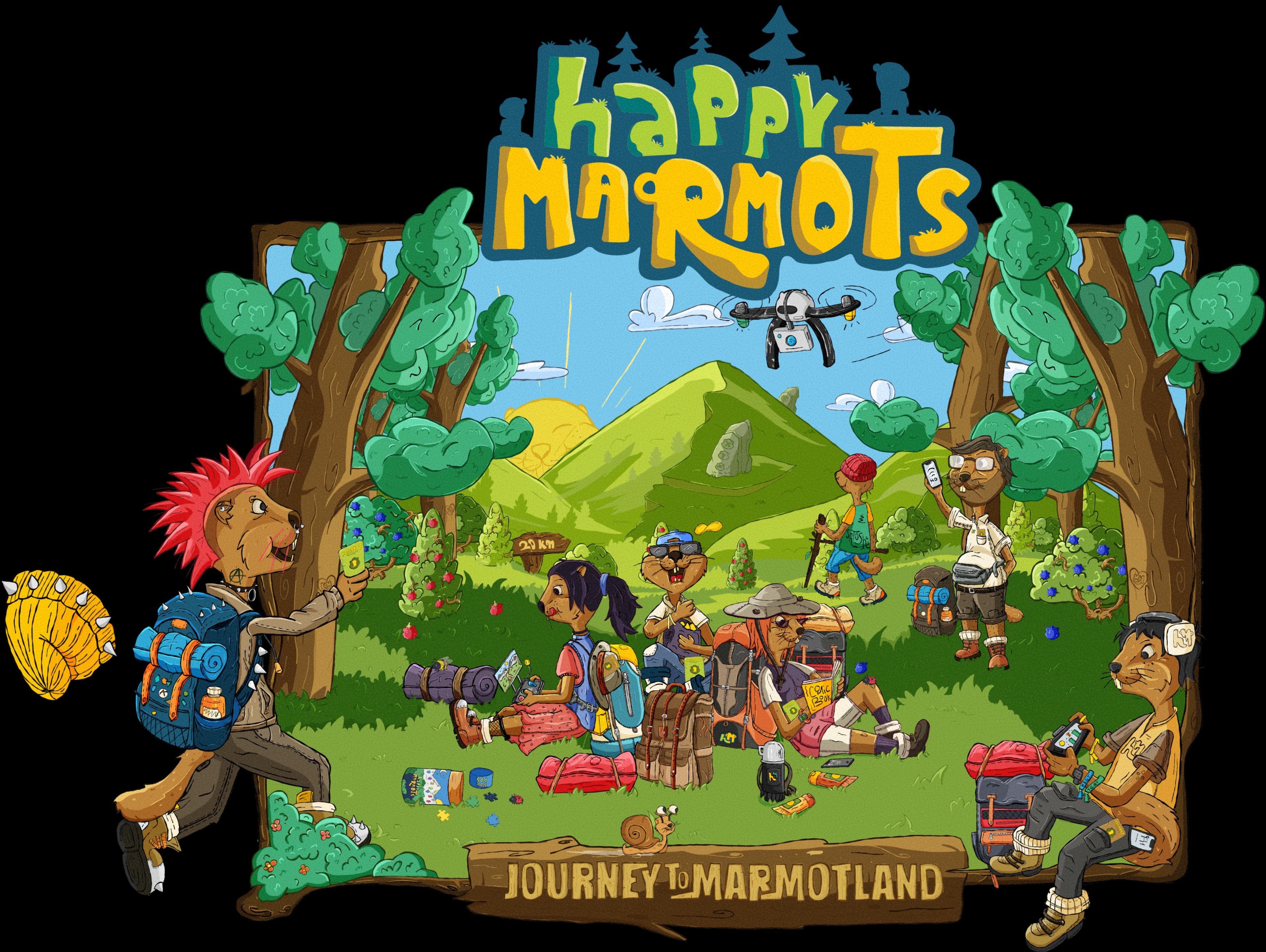 Happy Marmots Central Illustration